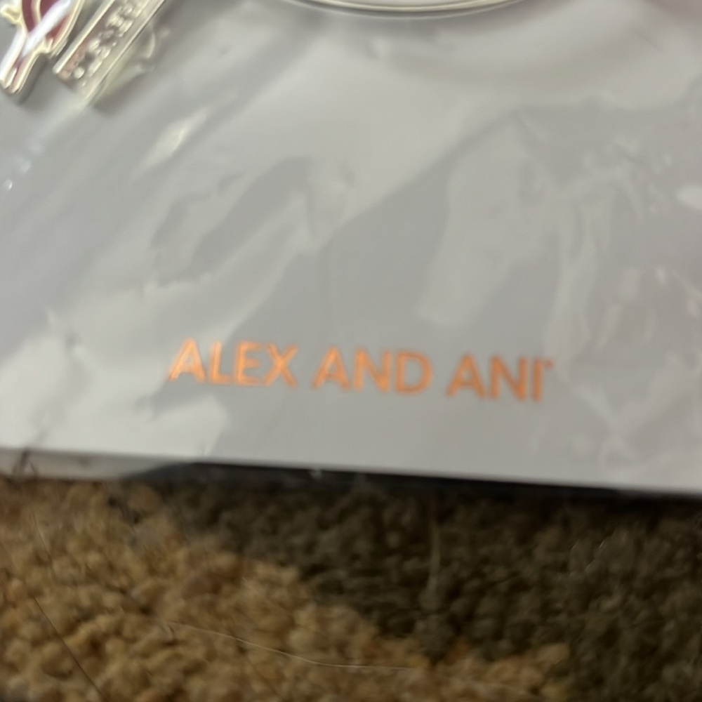 Alex and Ani Silver Bangle with Red Bird Charm - Picture 5 of 6